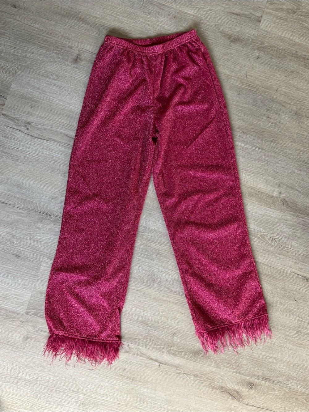 Pink Sparkle Feather Trim Pants – Size Small